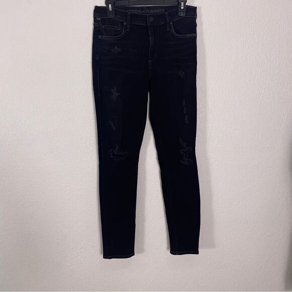 Citizens of Humanity Black High Rise Rocket Distressed Skinny Jeans - Picture 1 of 8